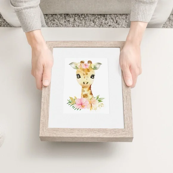 Cute Floral Giraffe Watercolor Wall Art Print Poster Unframed - Picture 9 of 15